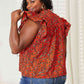 DOUBLE TAKE Floral Flutter Sleeve Notched Neck Blouse