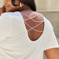 AND THE WHY Pearly White Full Size Criss Cross Pearl Detail Open Back T-Shirt/ S-3XL