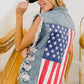 BiBi Distressed Raw Hem US Flag Sleeveless Denim Jacket