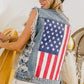 BiBi Distressed Raw Hem US Flag Sleeveless Denim Jacket