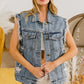BiBi Distressed Raw Hem US Flag Sleeveless Denim Jacket