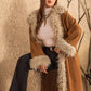 H.R.Z Women's Plus Size Open Front Caramel Coat with Fur Contrast