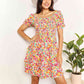 DOUBLE TAKE Smocked Sweetheart Neck Flounce Sleeve Mini Dress
