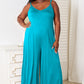 DOUBLE TAKE Full Size Soft Rayon Spaghetti Strap Tied Wide Leg Jumpsuit