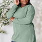 BASIC BAE Full Size Ribbed Round Neck Long Sleeve Slit Top/ S-3XL
