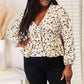 DOUBLE TAKE Printed Tied Plunge Peplum Blouse