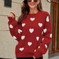 WOVEN RIGHT Heart Pattern Lantern Sleeve Round Neck Tunic Sweater