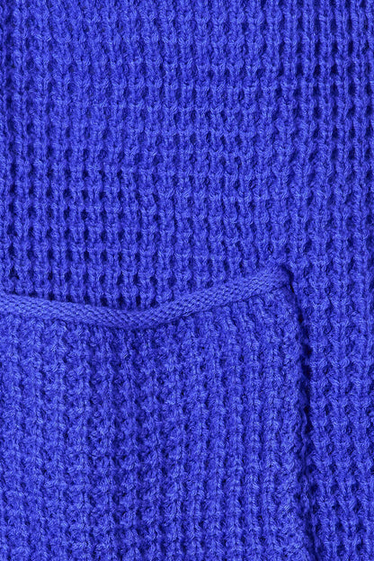 ZENANA Full Size Bright Blue Waffle-Knit Open Front Cardigan