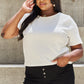 AND THE WHY Pearly White Full Size Criss Cross Pearl Detail Open Back T-Shirt/ S-3XL