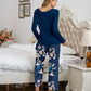 XYM Round Neck Top and Printed Pants Lounge Pajama Set