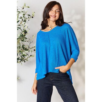 ZENANA Full Size Round Neck High-Low Slit Knit Top