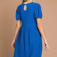 CULTURE CODE Texture Azula-blue Round Neck Short Sleeve Dress with Pockets