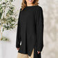 BASIC BAE Full Size Ribbed Round Neck Long Sleeve Slit Top/ S-3XL