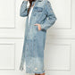 VEVERET Full Size Distressed Raw Hem Pearl Detail Button Up Jacket