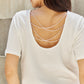 AND THE WHY Pearly White Full Size Criss Cross Pearl Detail Open Back T-Shirt/ S-3XL