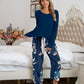 XYM Round Neck Top and Printed Pants Lounge Pajama Set