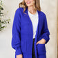ZENANA Full Size Bright Blue Waffle-Knit Open Front Cardigan