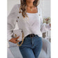Openwork Buttoned Square Neck Sweater