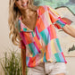 BiBi Multivivid Color Block Smocked Short Sleeve Blouse