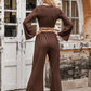 Coffee Brown Tied Flare Sleeve Top and Pants Set