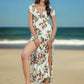 Tied Double-Spit Floral Short Sleeve Dress