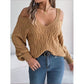 Cable-Knit Cold Shoulder Long Sleeve Sweater