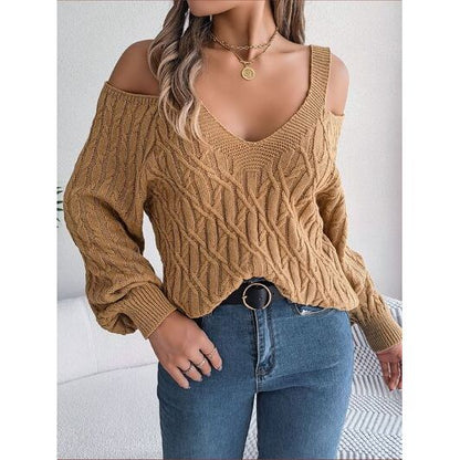 Cable-Knit Cold Shoulder Long Sleeve Sweater