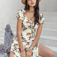 Tied Double-Spit Floral Short Sleeve Dress