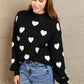 WOVEN RIGHT Heart Pattern Lantern Sleeve Round Neck Tunic Sweater