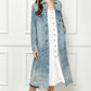 VEVERET Full Size Distressed Raw Hem Pearl Detail Button Up Jacket