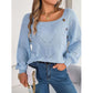 Openwork Buttoned Square Neck Sweater