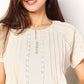 DOUBLE TAKE Pastel Yellow Crochet Buttoned Short Sleeves Top