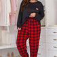 H2J Women's Plus Size Heart Graphic Top and Plaid Joggers Lounge Set