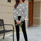 WOVEN RIGHT Heart Pattern Lantern Sleeve Round Neck Tunic Sweater