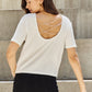 AND THE WHY Pearly White Full Size Criss Cross Pearl Detail Open Back T-Shirt/ S-3XL