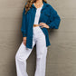 ZENANA Cozy in the Cabin Full Size Fleece Elbow Patch Shacket in Teal