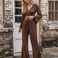 Coffee Brown Tied Flare Sleeve Top and Pants Set