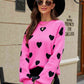 WOVEN RIGHT Heart Pattern Lantern Sleeve Round Neck Tunic Sweater