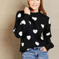 WOVEN RIGHT Heart Pattern Lantern Sleeve Round Neck Tunic Sweater