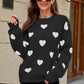 WOVEN RIGHT Heart Pattern Lantern Sleeve Round Neck Tunic Sweater