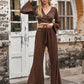 Coffee Brown Tied Flare Sleeve Top and Pants Set