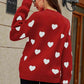 WOVEN RIGHT Heart Pattern Lantern Sleeve Round Neck Tunic Sweater