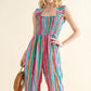 AND THE WHY Full Size Striped Smocked Sleeveless Jumpsuit/ S-3XL