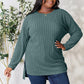BASIC BAE Full Size Ribbed Round Neck Long Sleeve Slit Top/ S-3XL
