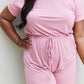 ZENANA Chilled Out Full Size Short Sleeve Romper in Light Carnation Pink