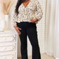 DOUBLE TAKE Printed Tied Plunge Peplum Blouse