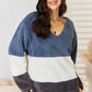 CULTURE CODE Faux Fur Color Block V-Neck Sweater