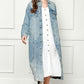 VEVERET Full Size Distressed Raw Hem Pearl Detail Button Up Jacket