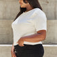 AND THE WHY Pearly White Full Size Criss Cross Pearl Detail Open Back T-Shirt/ S-3XL