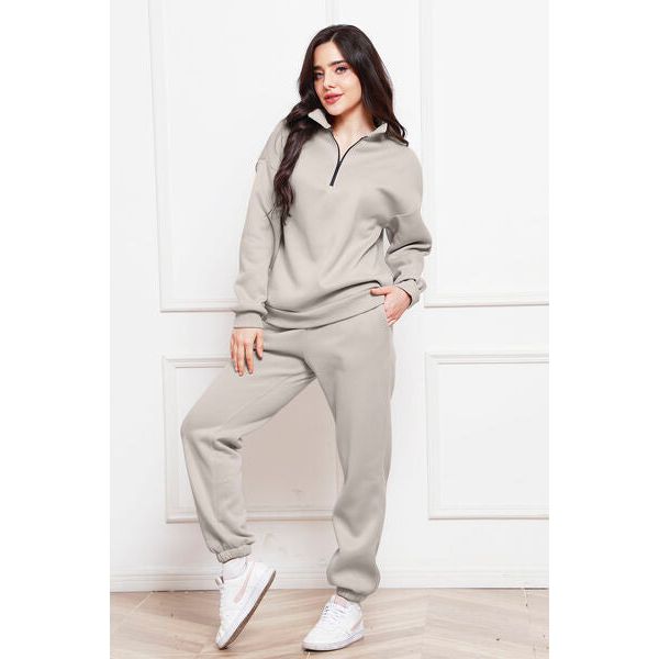 Half Zip Long Sleeve Sweatshirt and Pants Set